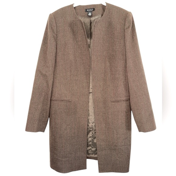 Grace Dane Lewis Jackets & Blazers - Grace Dane Lewis Brown Striped Long Wool Blend Blazer-like Coat, Size 14